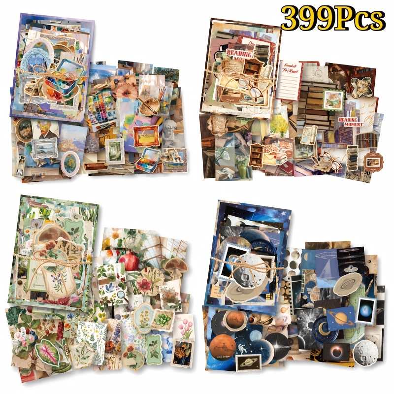 Image of 399pcs Vintage Paper Kit, Retro Floral Landscape Ephemera Decorative Paper, Aesthetic Junk Journal Supplies For Collage, Diary, Card Making, Craft Scrapbooking