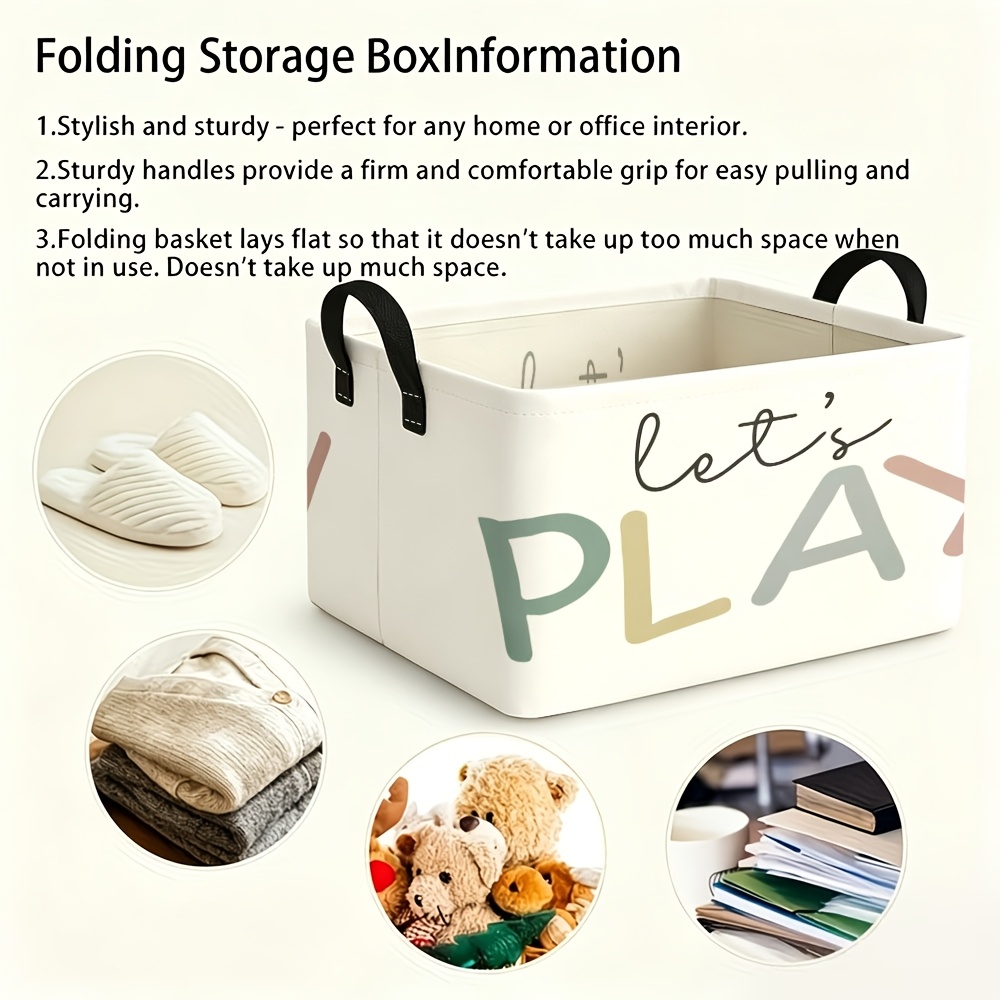 Cheerful "Let's PLAY" Pastel Color Print Storage Basket
