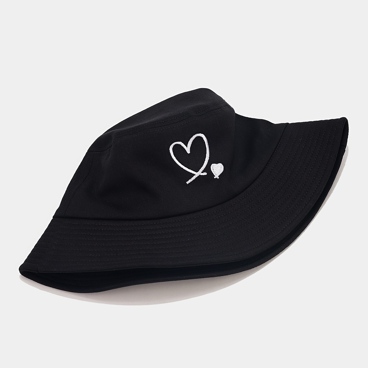 Black Bucket Hat with Heart Embroidery Black Bucket Hat Embroidered Heart  main image 3