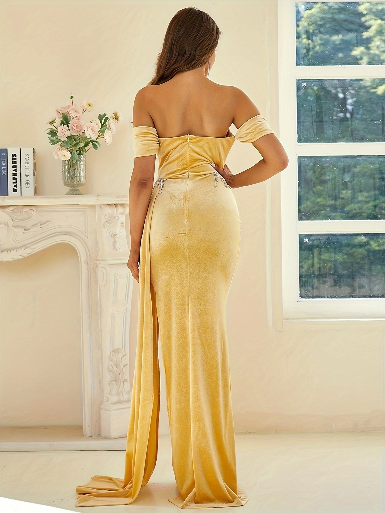 velvet tube formal dress elegant strapless split evening - Temu Morocco