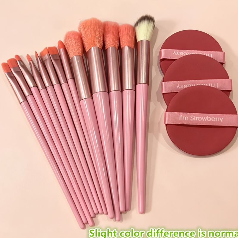 TEMU Premium -one Makeup Brush Set, Including 13pcs Pink Makeup Brushes And 3pcs Round. Featuring Soft Brushes, Beauty Sponge And Extra Additions All