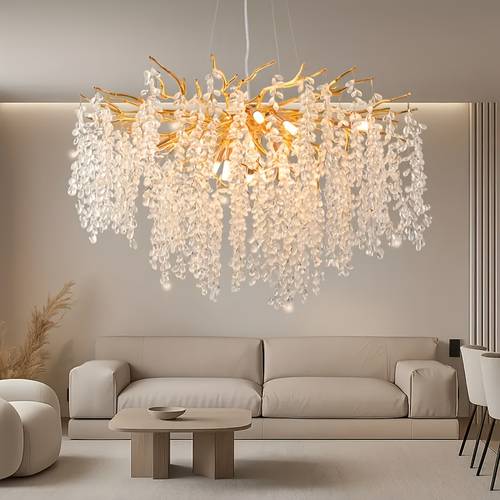 1pc modern branch shaped circular crystal pendant light golden handmade aluminum branch design semi embedded installation compatible with g9 light bulbs excluding light bulbs suitable for dining rooms living rooms bedrooms