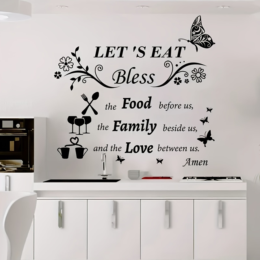 

2pcs Elegant Letter Print Wall Decals For Kitchen & Dining Room - Removable Pvc, Self-adhesive Blessing Phrases Stickers, 11.8"x23.6