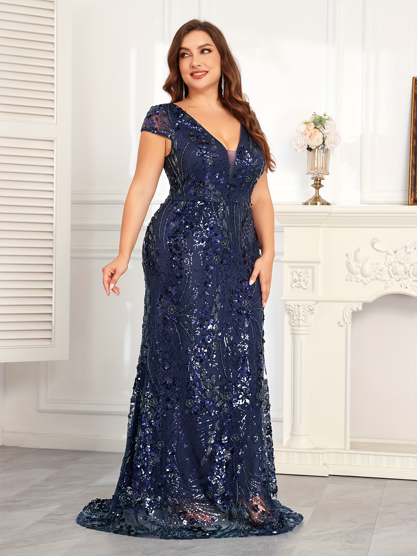 plus size light luxury heavy sequin party dress - Temu