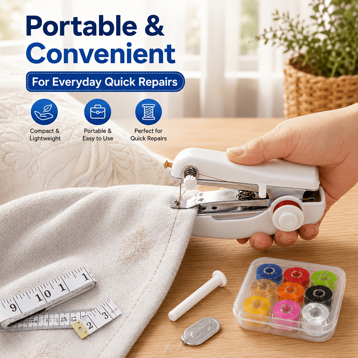 Mini Handheld Sewing Machine Kit with Color Thread Storage Box