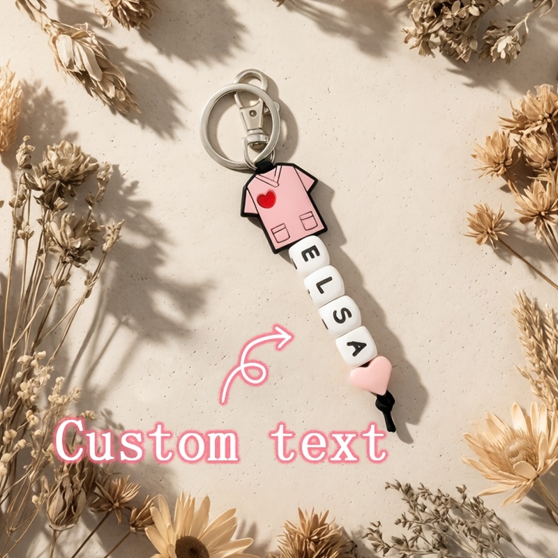 TEMU 1pc, Llavero Personalizado, Forma Adorable de Uniforme de Enfermera + Diseño de Cuentas con , Soporta / Texto Personalizado, Ideal Como Regalo