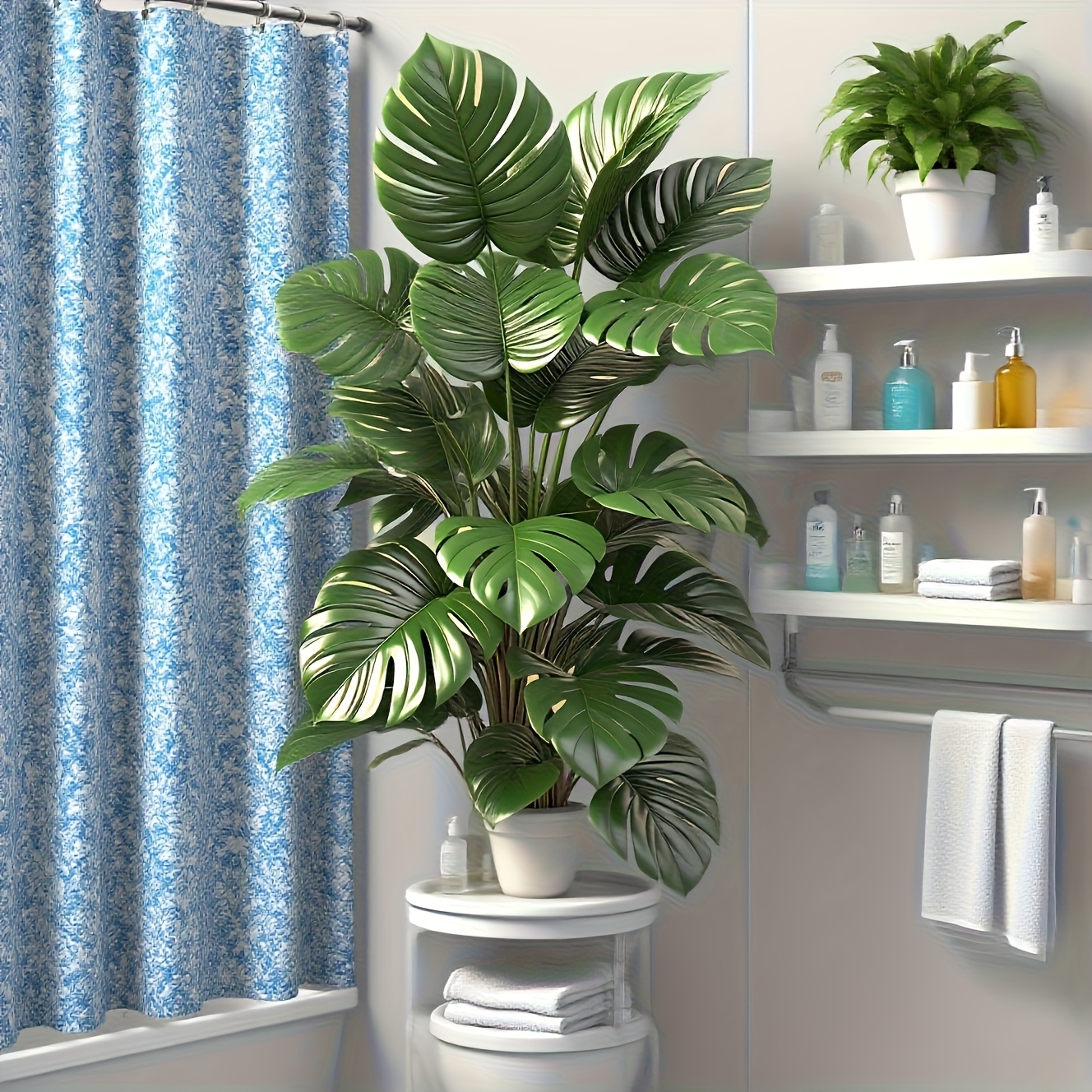 Een grote kunstmatige palmboom met weelderig blad - een realistische nepplant voor binnen en buiten