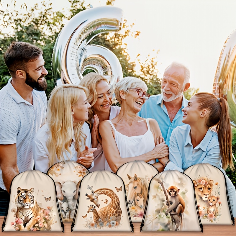 12pcs Animal-Themed Drawstring Backpack Gift Bags