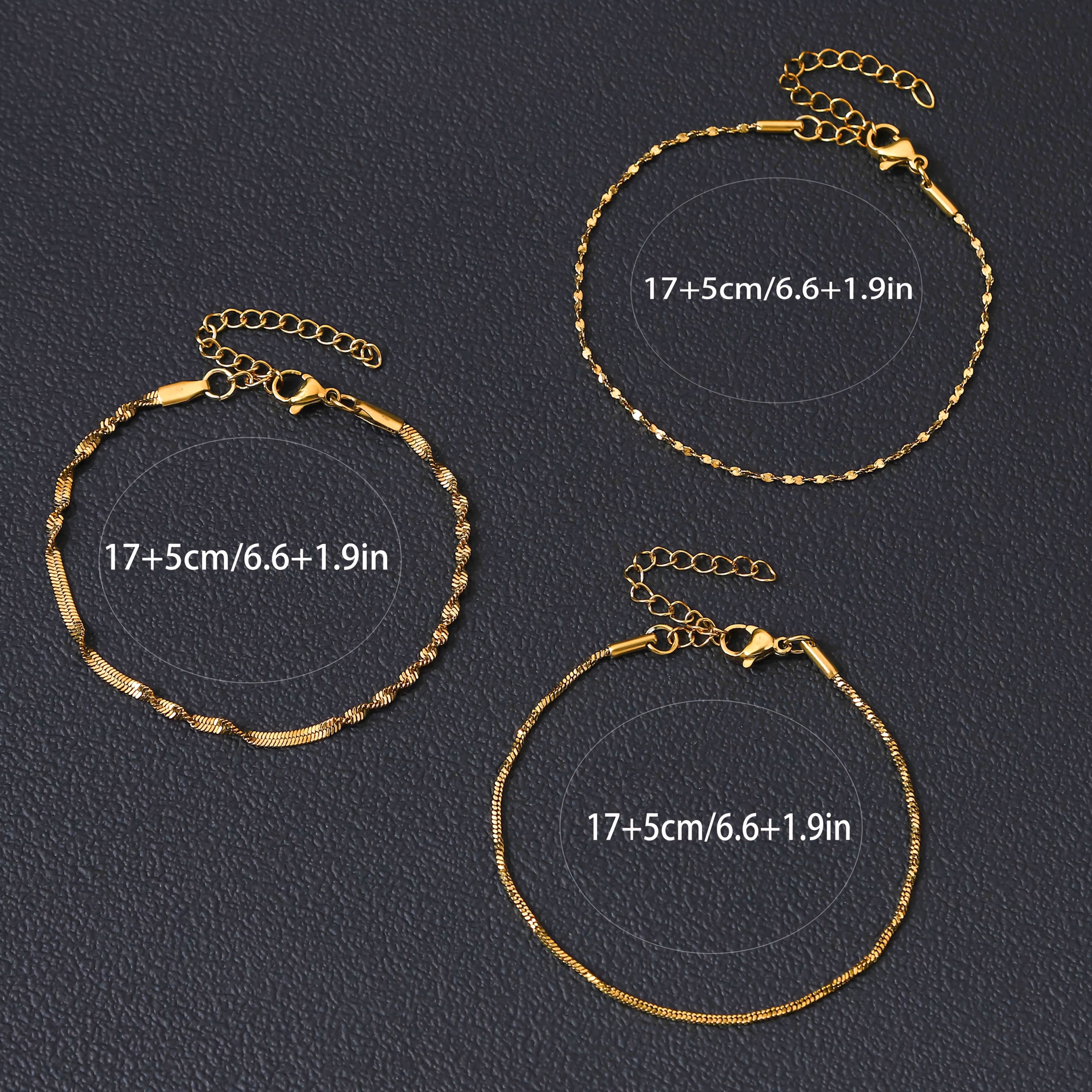 Image of 3pcs/set Of Light Luxury High-end Sparkling Stainless Steel Plated 18k Bracelet For Women