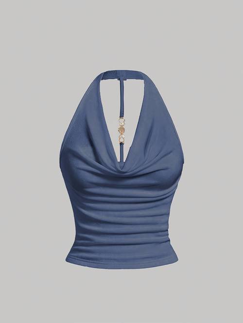 womens fashion halter neck back metal decoration suspender vest