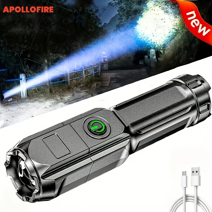 

1pc Apollofire Rechargeable Led Flashlight, High With 18650 Lithium Battery, Usb Charging, Non-waterproof, Battery Powered For Camping, 800mah Capacity