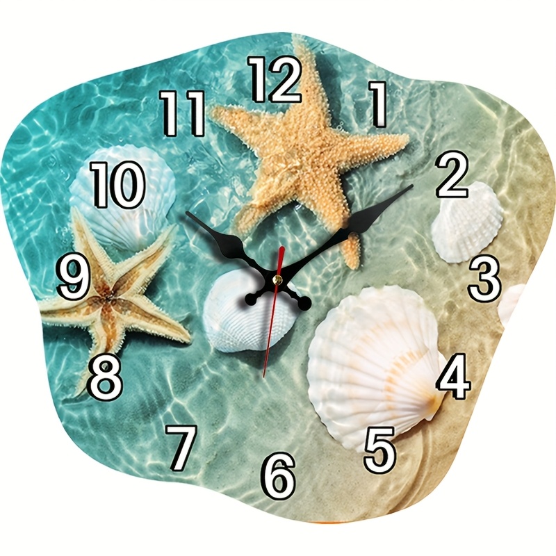 TEMU Horloge Murale JFHT et Étoile de Mer Irrégulière - Horloge Décorative en Bois Moderne Silencieuse pour Salon, Chambre, Bureau, Décoration
