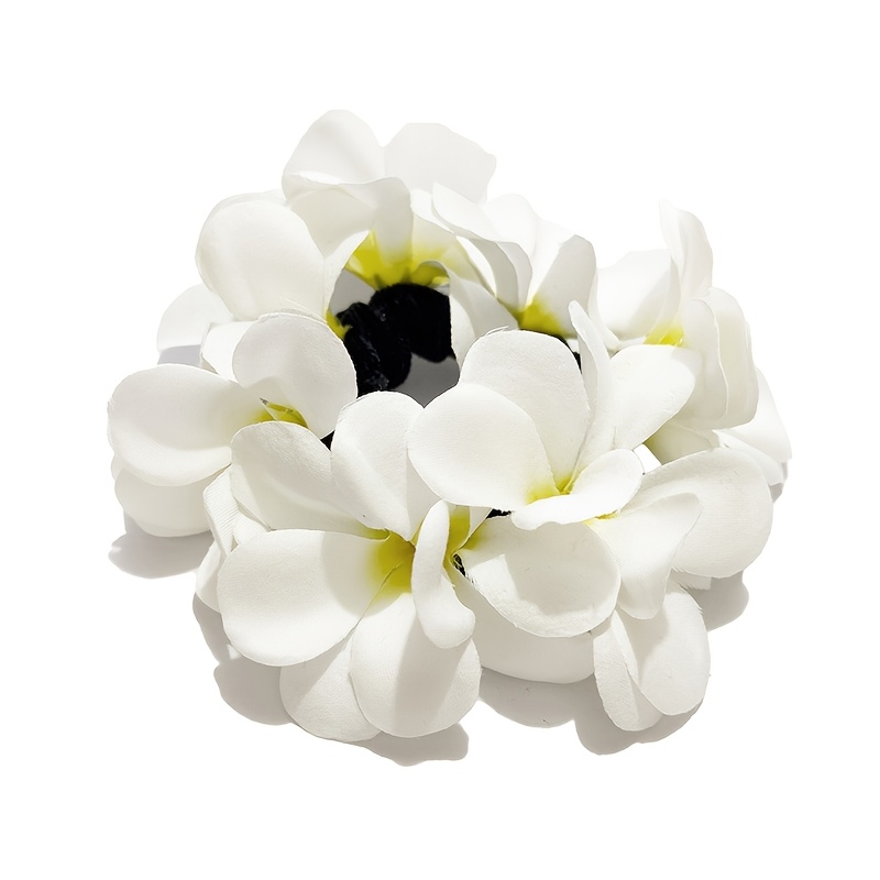 TEMU 1pc Frangipani Flower Hair Tie For Women, Artificial Flower Hair Cord, Side Braid Hair Accessory, Head Flower