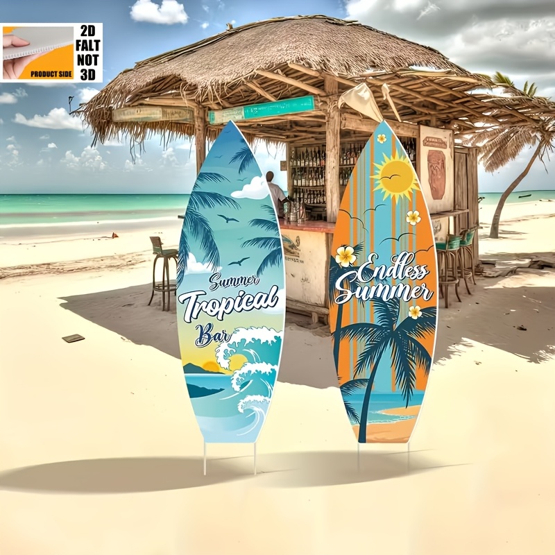 TEMU 2D Flat - 【2D Flat】 2D Flat - [2D Flat] Dos Letreros de Surf de Tema Tropical para Jardín, Diseño en Dos , Ideal para Decorar y Patios, con un