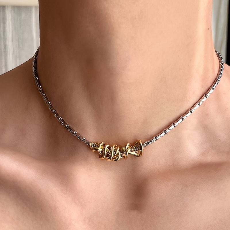 TEMU Collar gargantilla de 1 pieza de acero inoxidable de dos con nudo entrelazado, estilo vintage de moda, collar punk minimalista de para uso , , ,