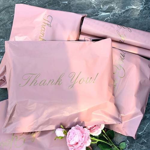 25pcs of pink printed golden lettering thick packaging bags polyethylene self sealing gift packaging bags transportation envelopes packaging clothing storage