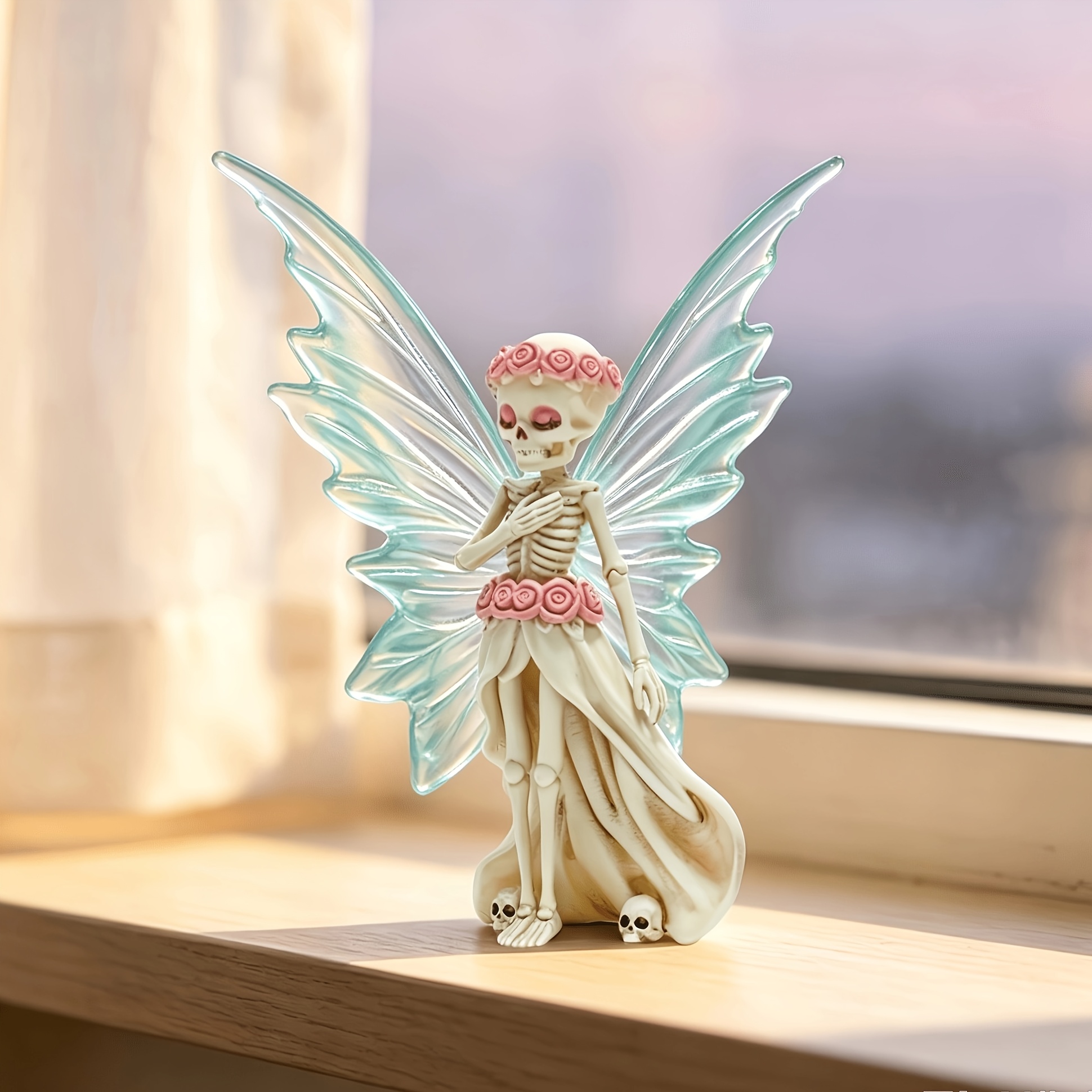 TEMU 1pc Fairy Bride Statue, Collectible Figurines, With Wings Fairy Bride, Hand-painted Resin Lady With Crown, Halloween , Christmas Valentine's Day
