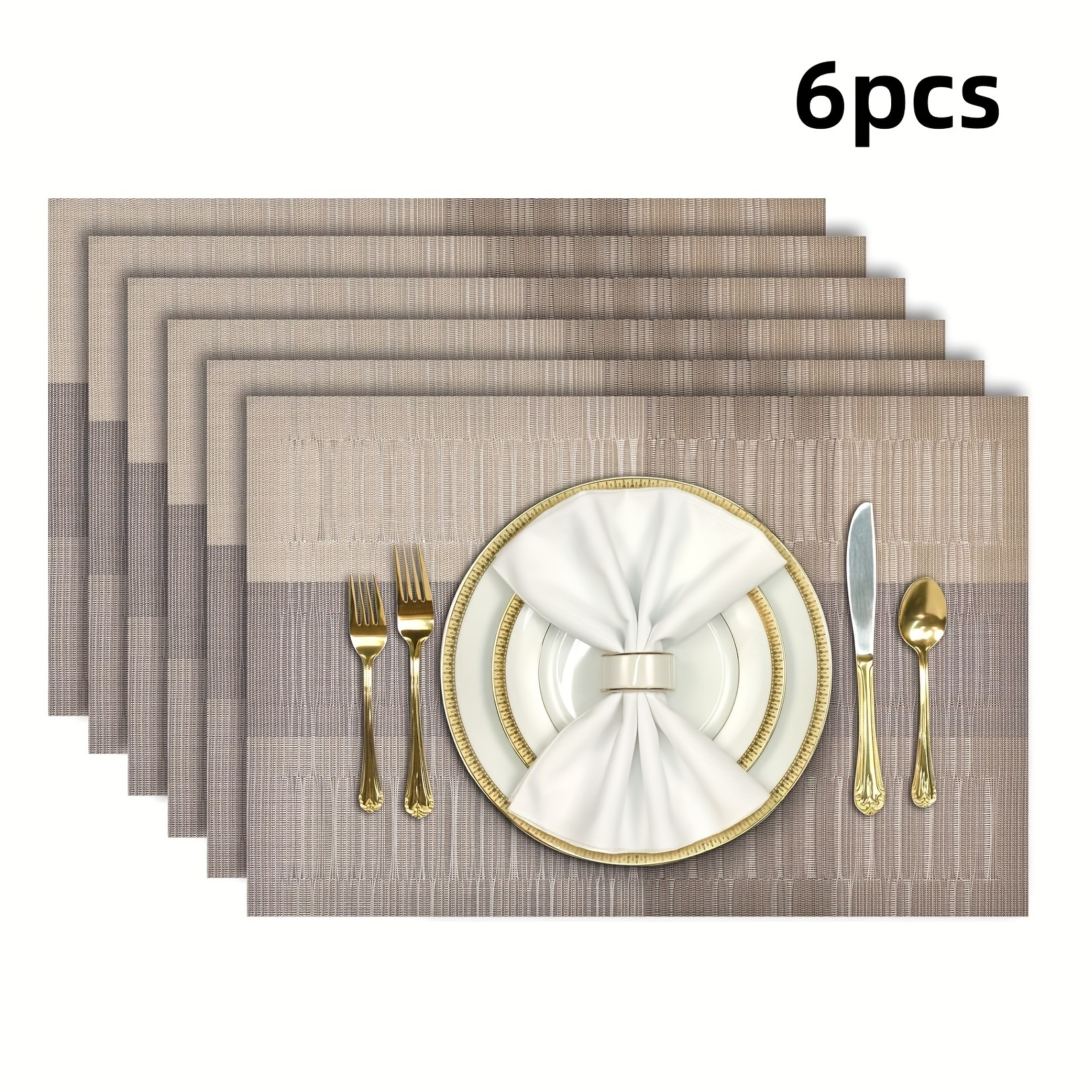 Image of Placemats 2/4/6pcs Set, Heat-resistant Placemats, Washable Pvc Table Mats, Vinyl Plastic Placemats For Dining Table, Non-slip And Kitchen Table Mats, Easy To Clean