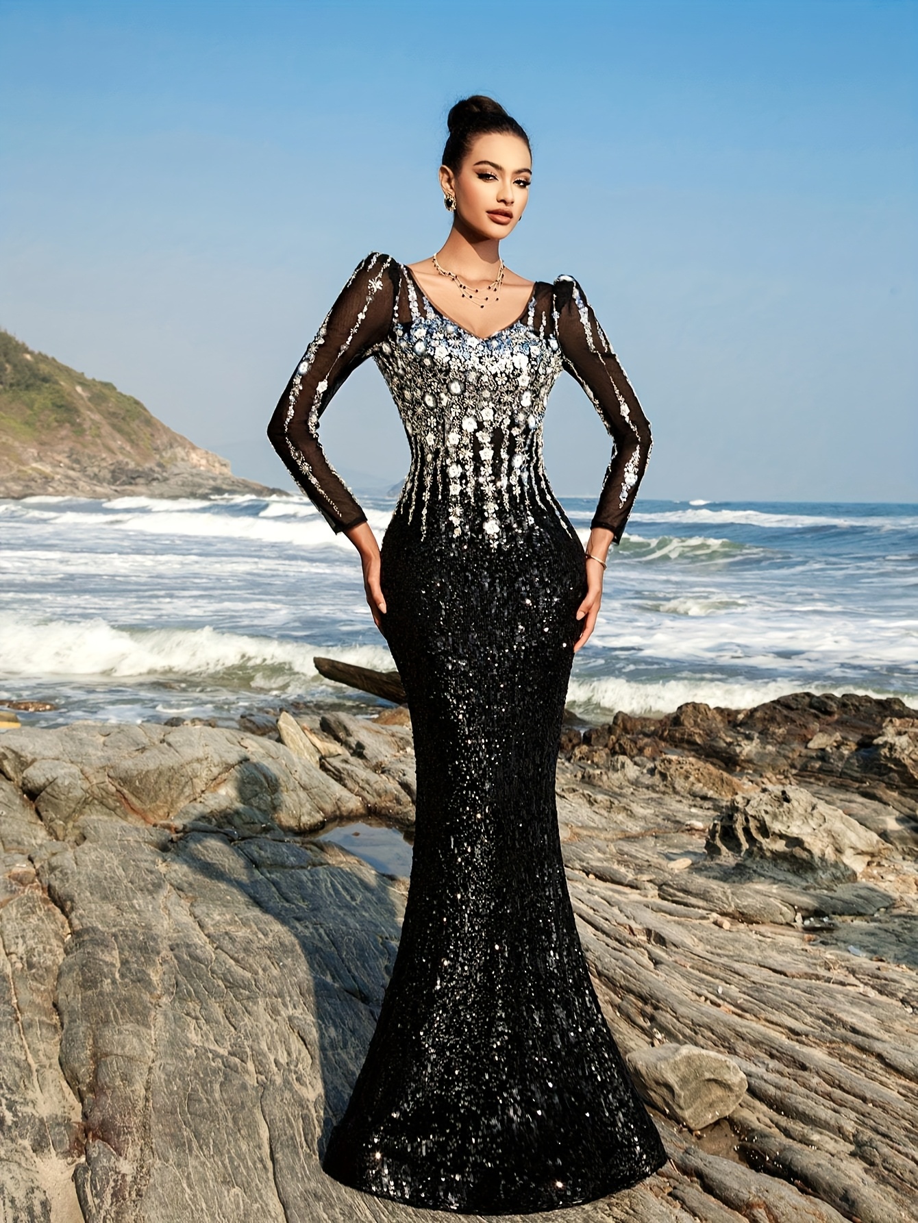slim fit dress slacks Silver Glitter Mesh Dress | Asymmetric main image 1
