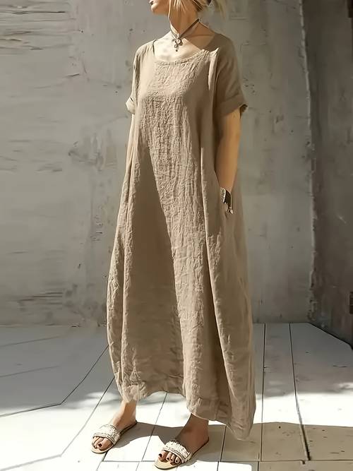 plus size plus size womens casual short sleeve round neck long loose dress