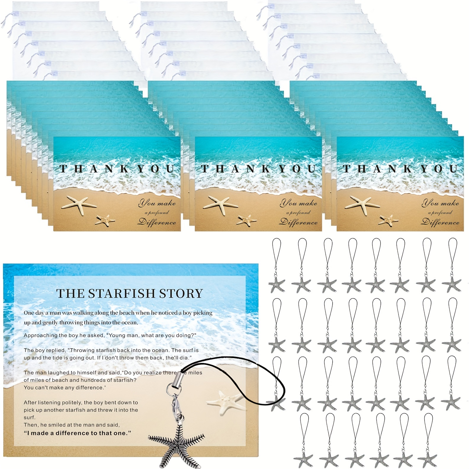 

30-pack Starfish Story Appreciation Notecards, Silver Starfish Pendant Gifts, Thank You Cards For Employees, Teachers, , Nurses - Professional And Gratitude Tokens