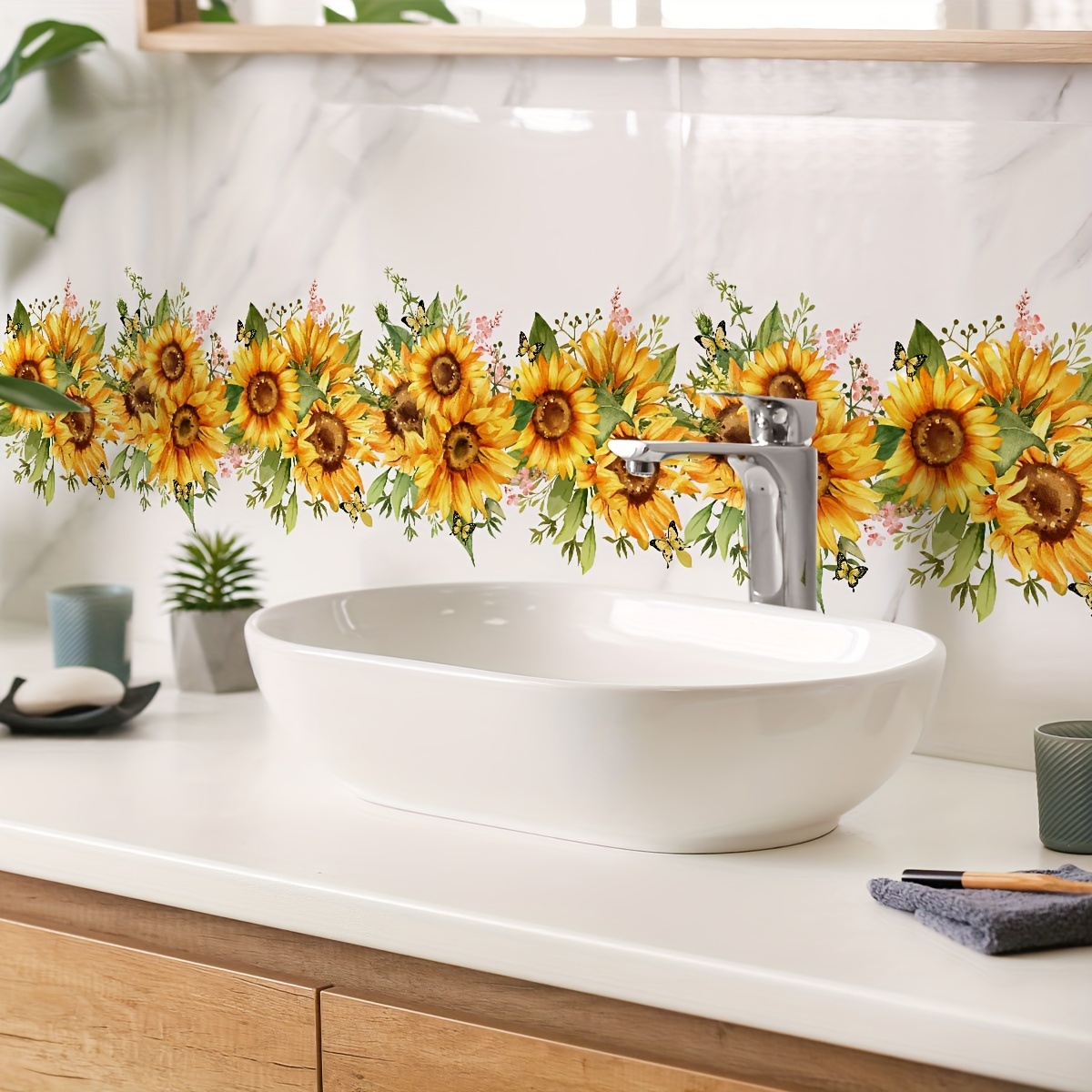 

Contemporary Sunflower Floral Border Wall Sticker, Polyvinyl Chloride Self-adhesive Decorative Decal For Living Room Bedroom Home Decor, Single Use Wall Accent - Ms3204-yj (1 Sheet/set)