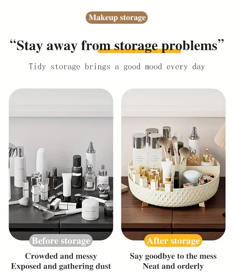 1pc high end rotating makeup organizer 11 2 diamond pattern cosmetic storage container with multiple compartments durable plastic vanity organizer for lipstick skincare brushes freestanding bathroom countertop display valentines day gift cosmetic storage organizer luxurious design polished Product details 2