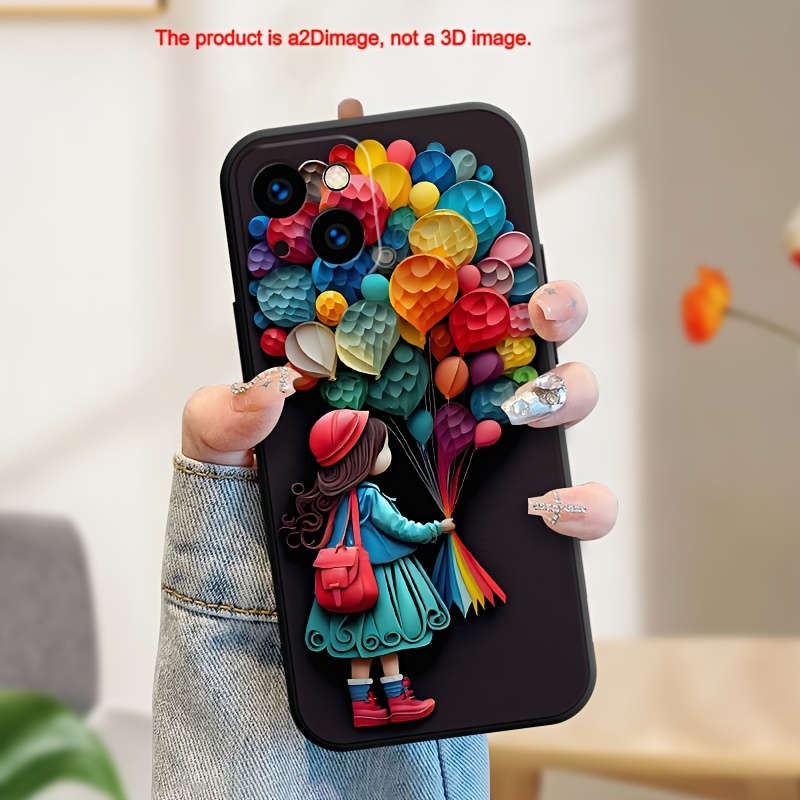 TEMU Phone Case: 2d Flat Colored Balloon Straight Edge Phone Case, Suitable For 16 Pro Max/16 Plus/16/16 Pro/15 Pro Max/15 Pro/15 Plus/15/14/14