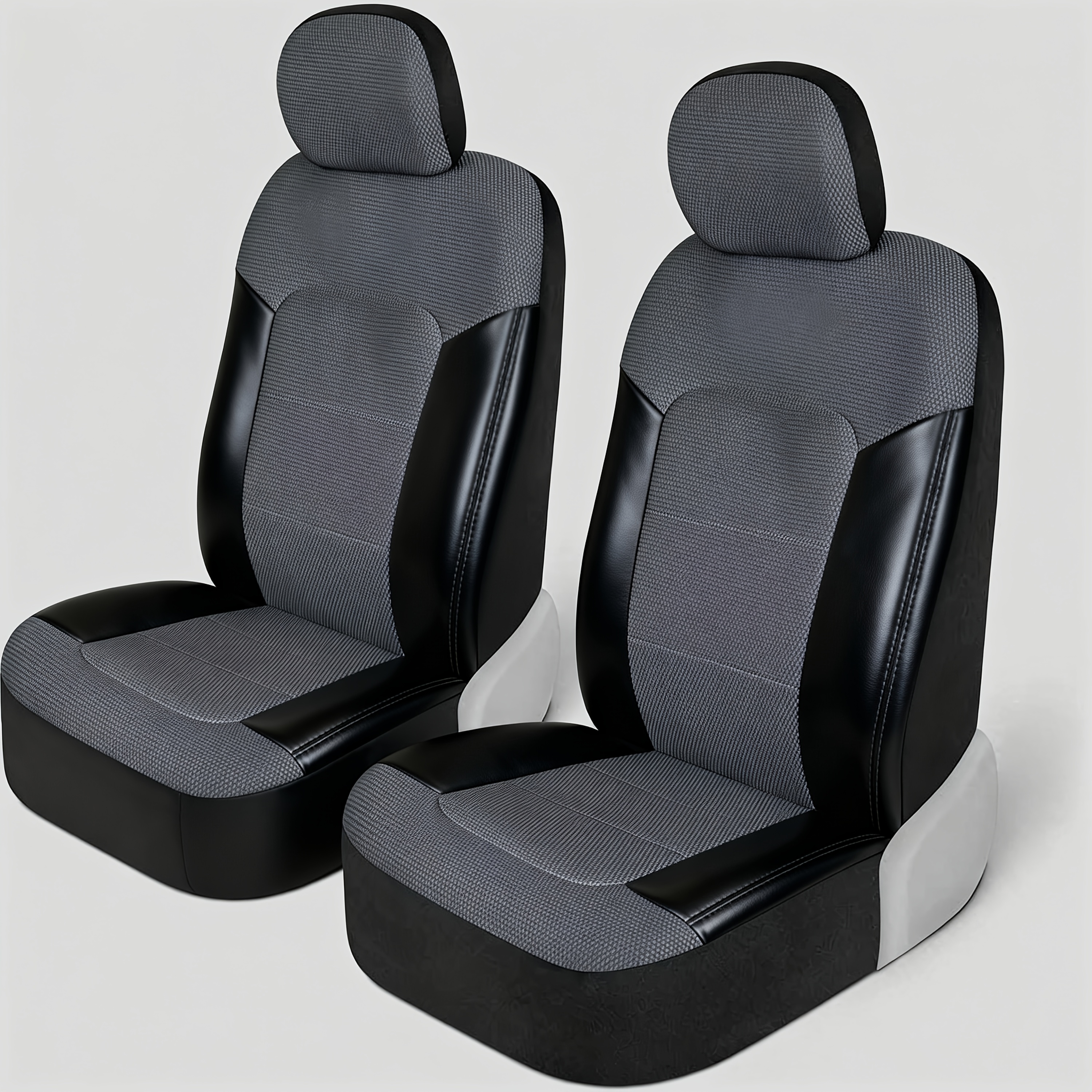 Universal 2-seater Car Seat Covers, Fabric Center & Leatherette Sides, Durable & Comfortable, Protects Original Seats