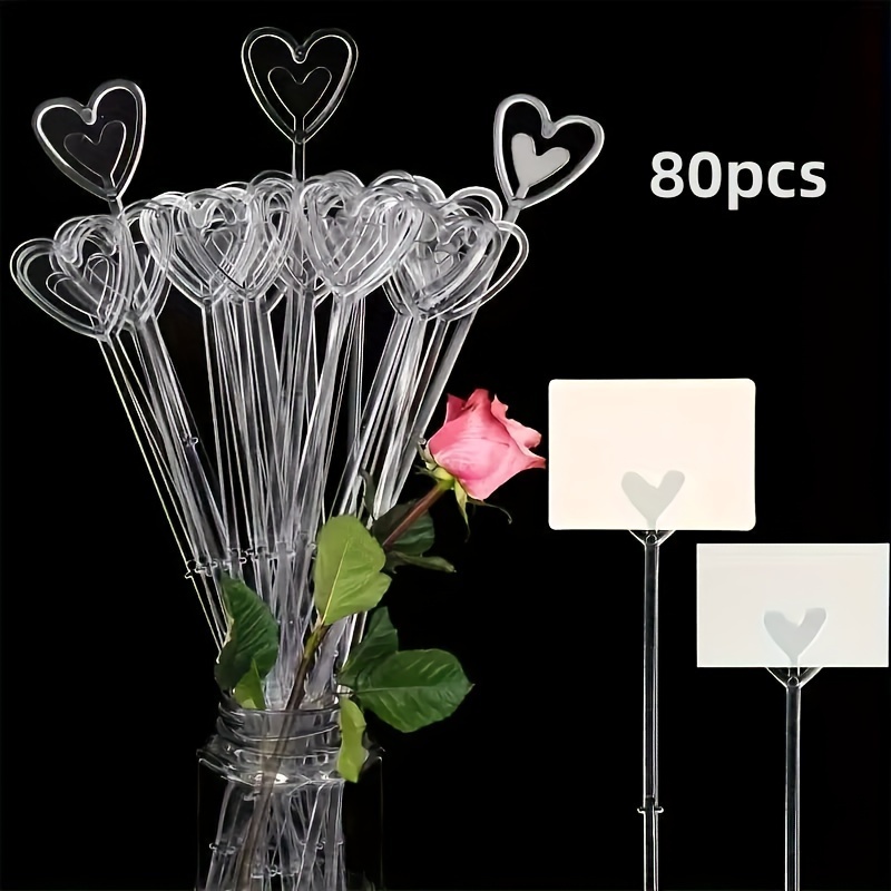 

Value Pack 80pcs Plastic Flower Picks In Heart Shape, Perfect For Bouquet Packaging, Cake Greeting Card Decoration. Suitable For Flower Shops, Bakeries, Valentine's Day. Eid Al-adha Mubarak