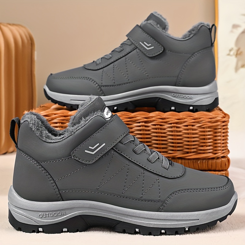 mens solid color fleece lined snow boots slip resistant durable warm for outdoor walking and hiking in winter Product details 1