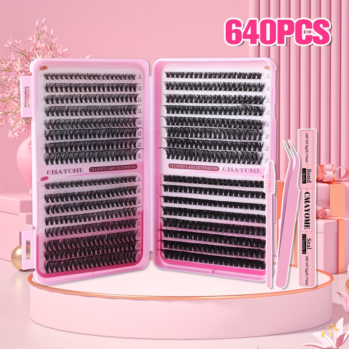 640pcs lash clusters thick volume lash extension kit high capacity diy individual lashes with wispy lash tweezer and brush for at home eyelash extensions details 2