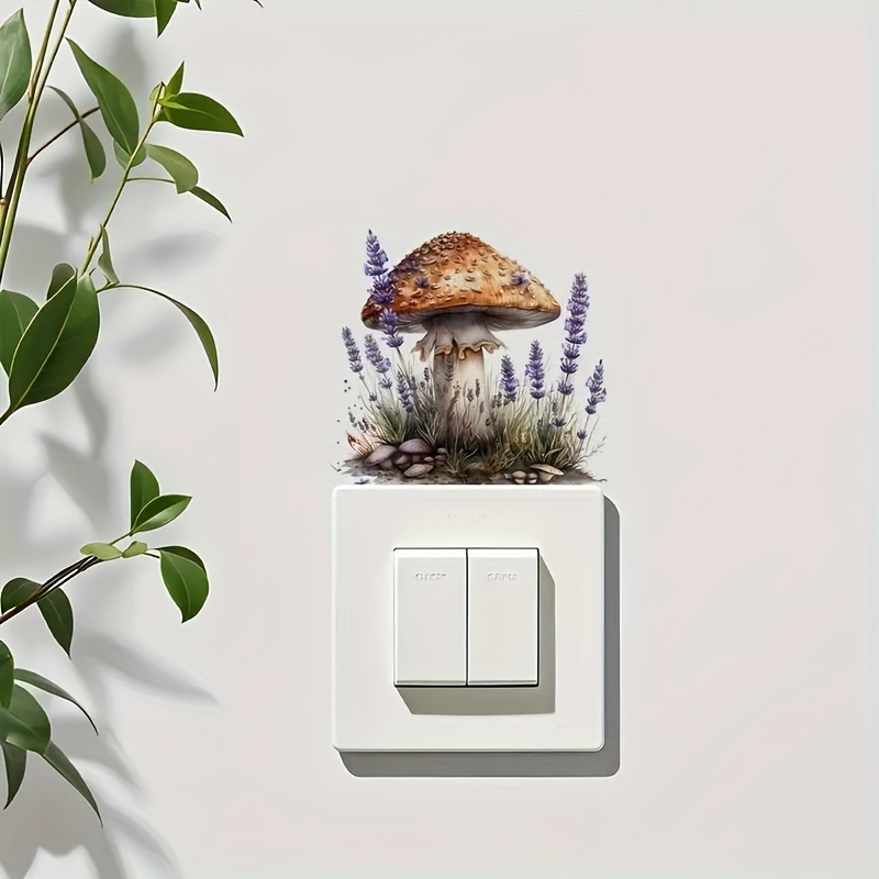 Image of 1pc Mushroom Switch Sticker, Home Wall Decal, Suitable For Bathroom Bedroom Living Room Decoration