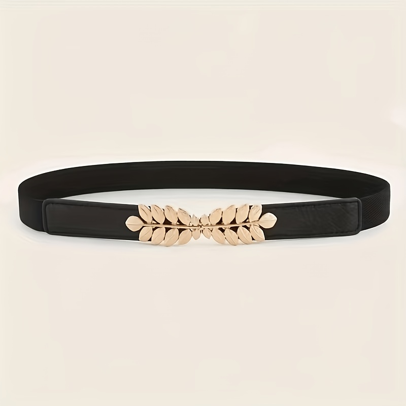 A Women's Stretchy Black Belt With A Leaf , Easy To Put On And , Suitable For Dresses, Pants, Casual Trousers, And Formal Wear. A Great Gift For Halloween, Christmas, Thanksgiving, And New Year
