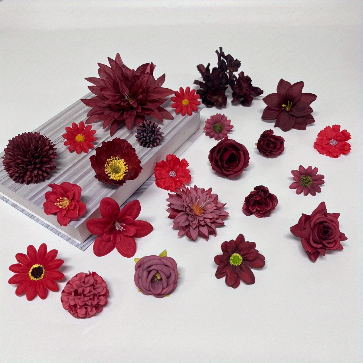 Image of Wine Red Artificial Flower Combination Set: Multiple Sizes, Suitable For Diy Crafts, Graduation Hats, Diy Wreath Material Packages, And Christmas Decoration Thanksgiving, Valentine's Day