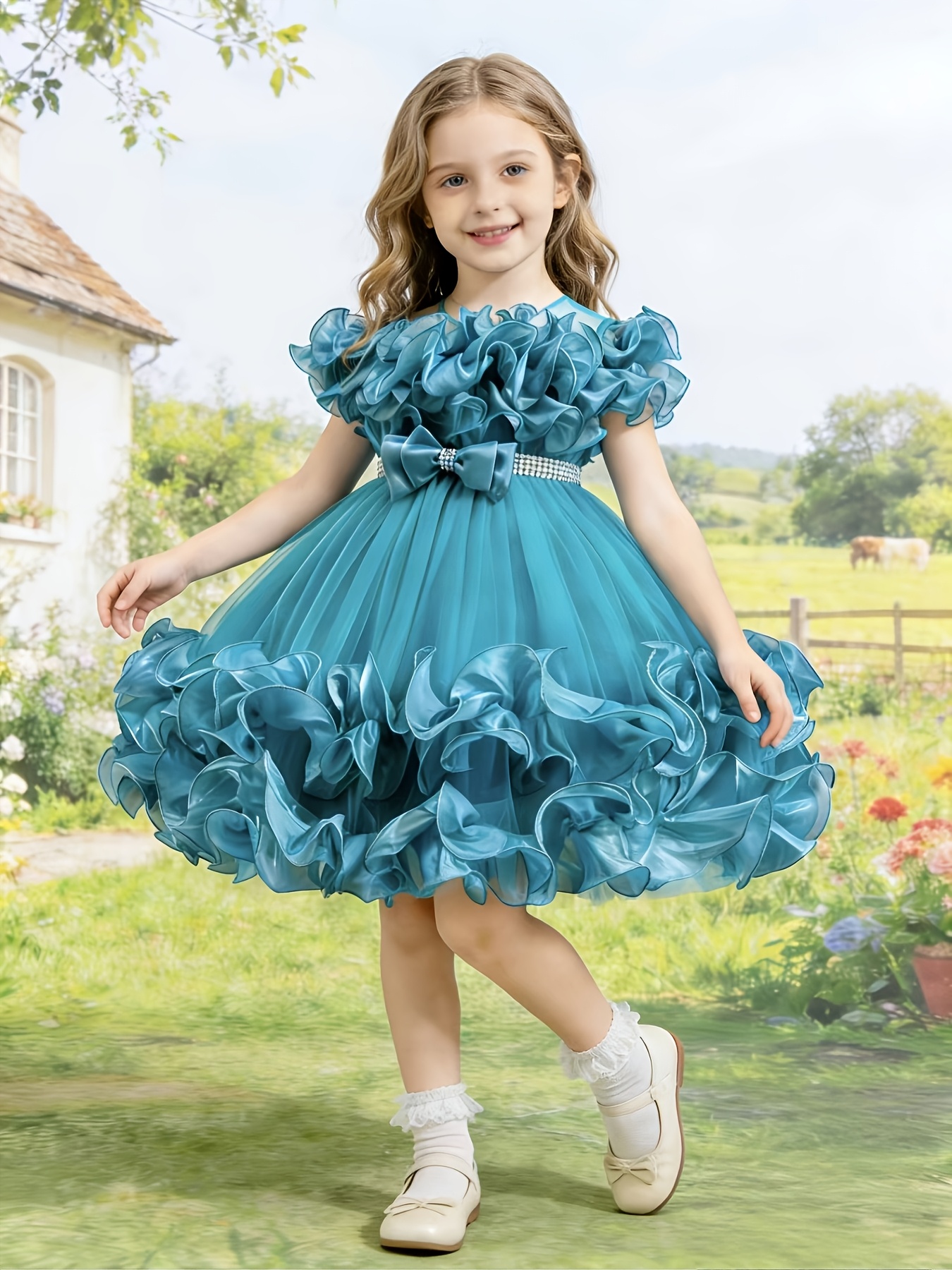 green emerald velvet dress Toddler wedding Tulle Lace girl Dress with train Girl birthday Baby g