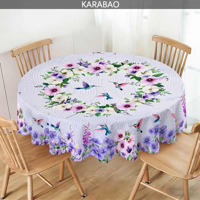 TEMU 1pc Violet And Hummingbird Wreath Pattern Tablecloth, Featuring An Elegant Lace Design. Perfectly Your Dining Table And Home Decor. Ideal For