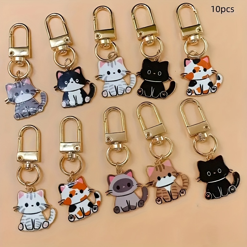 10pcs Cute Cat Keychain Set, Assorted Styles, Adorable Design, Creative Key/bag