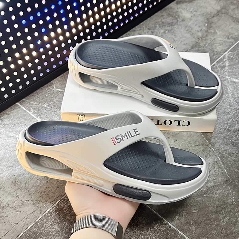 TEMU Men's Printed Air Cushion Flip-flops, Eva Thick Sole Height-increasing Sandals, Summer Outdoor Slip-on Beach Slippers, Trendy And Fashionable