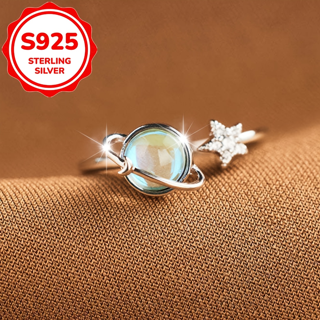 Women's S925 Silver Star Moon Earth Ring