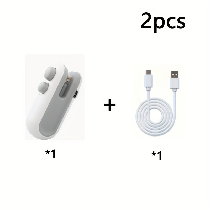2pcs snack bag sealer set 1 sealer 1 usb charging cable built in lithium battery low power consumption hand press   portable for home picnic outing travel chip cookie bag sealing tool quiet   sealing white sealing machine usb charging cable 5