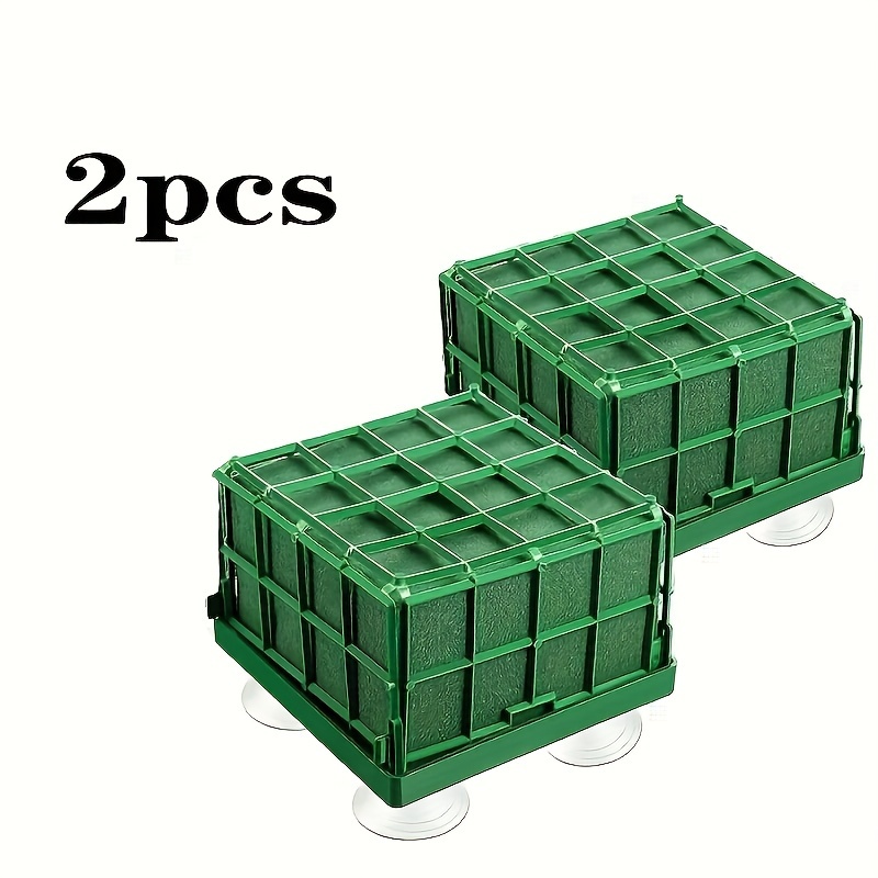

2 Pcs Green Flower Cage With Suction Cups: 11.5 X 11.5 X 9cm (4.5 X 4.5 X 3.5 Inches) Plastic Flower Foam Cages For Centerpieces And Floral Arrangements