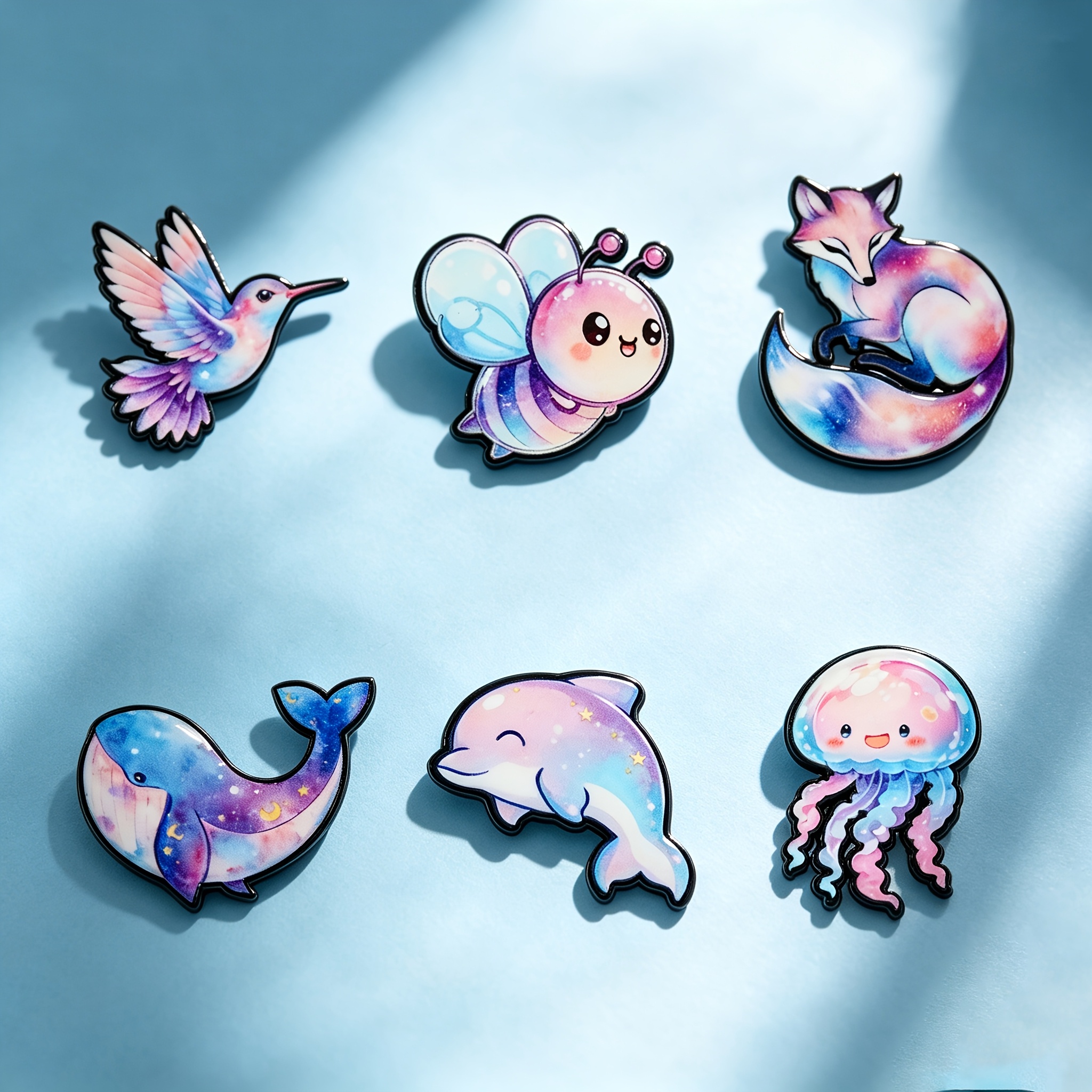 TEMU 6pcs Starry Sky Gradient Small Animal Enamel Pin Set, And , Suitable For Denim Jackets/backpacks/hat Decoration, Used As Daily Wear For Students