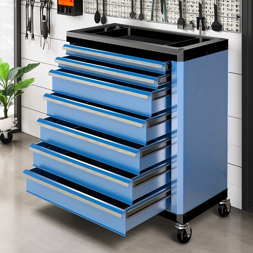 7-drawertool Cabinet, Large Rolling Tool Chest With Locking System And 360°wheels, Abs Plastic, For Storing Automotive Repair Tools