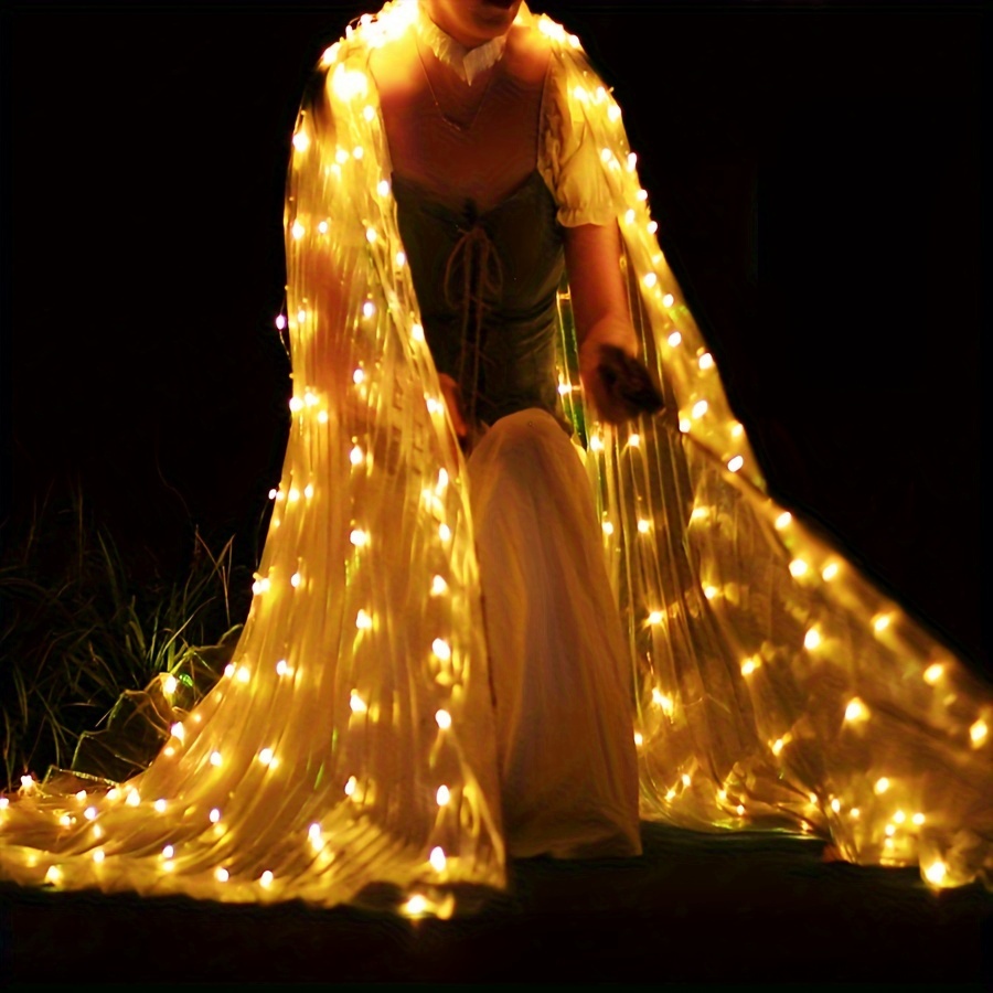 led glowing cape with diamond veneer yellow white lights sparkling sequins   stage performances halloween birthday parties and home decor festive costume accessory sparkling sequin cape polyester cape without battery