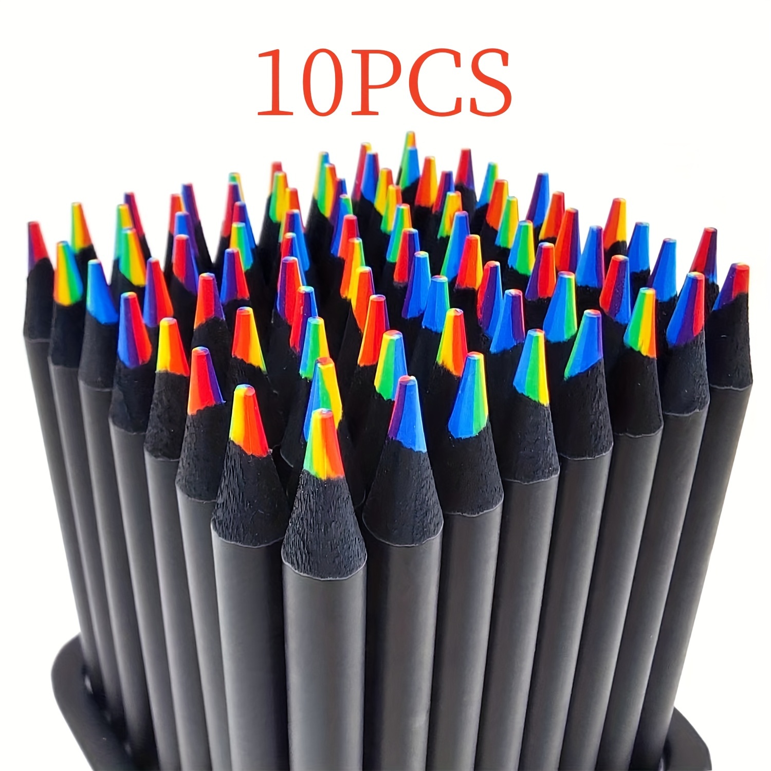 Image of 10/24pcs Rainbow Gradient Set - Black Wood, 7 Bright Colors, Suitable For Graffiti, Painting, And Writing - Perfect Back To School Supplies, Black Friday, Halloween, Christmas Gifts