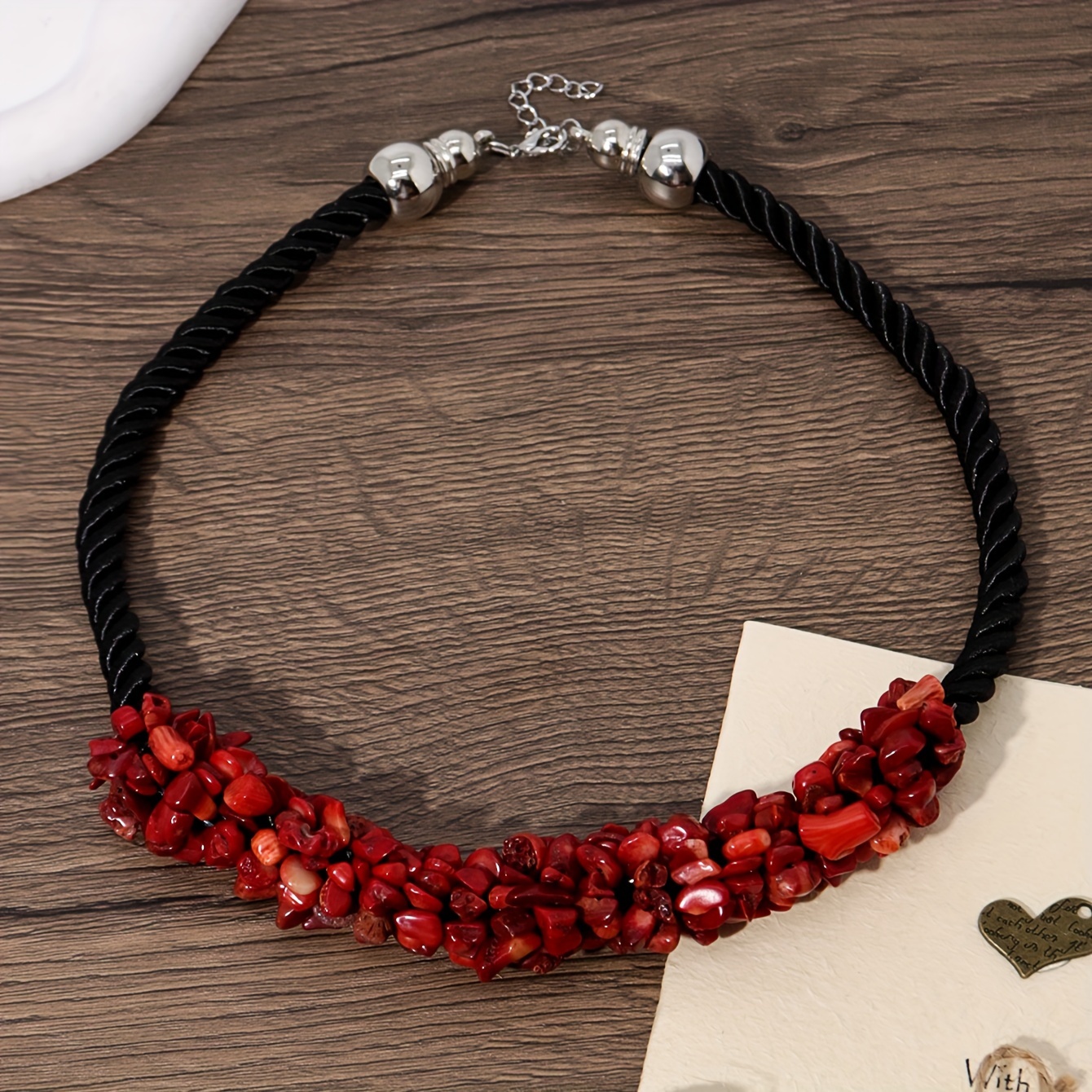 TEMU 1pc Choker Necklace, Bohemian Handmade Irregular Crushed Stone Braided Herringbone Rope Collarbone Chain Necklace, Women's Vacation Party