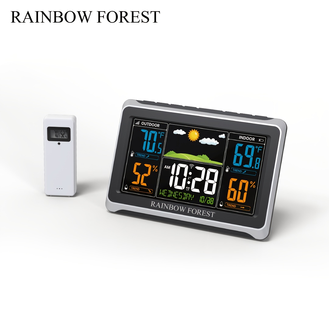 TEMU Rainbow Forest 7.4-inch Weather Station Wireless Indoor/outdoor Thermometer, Color Display Weather Thermometer, Digital Thermometer With
