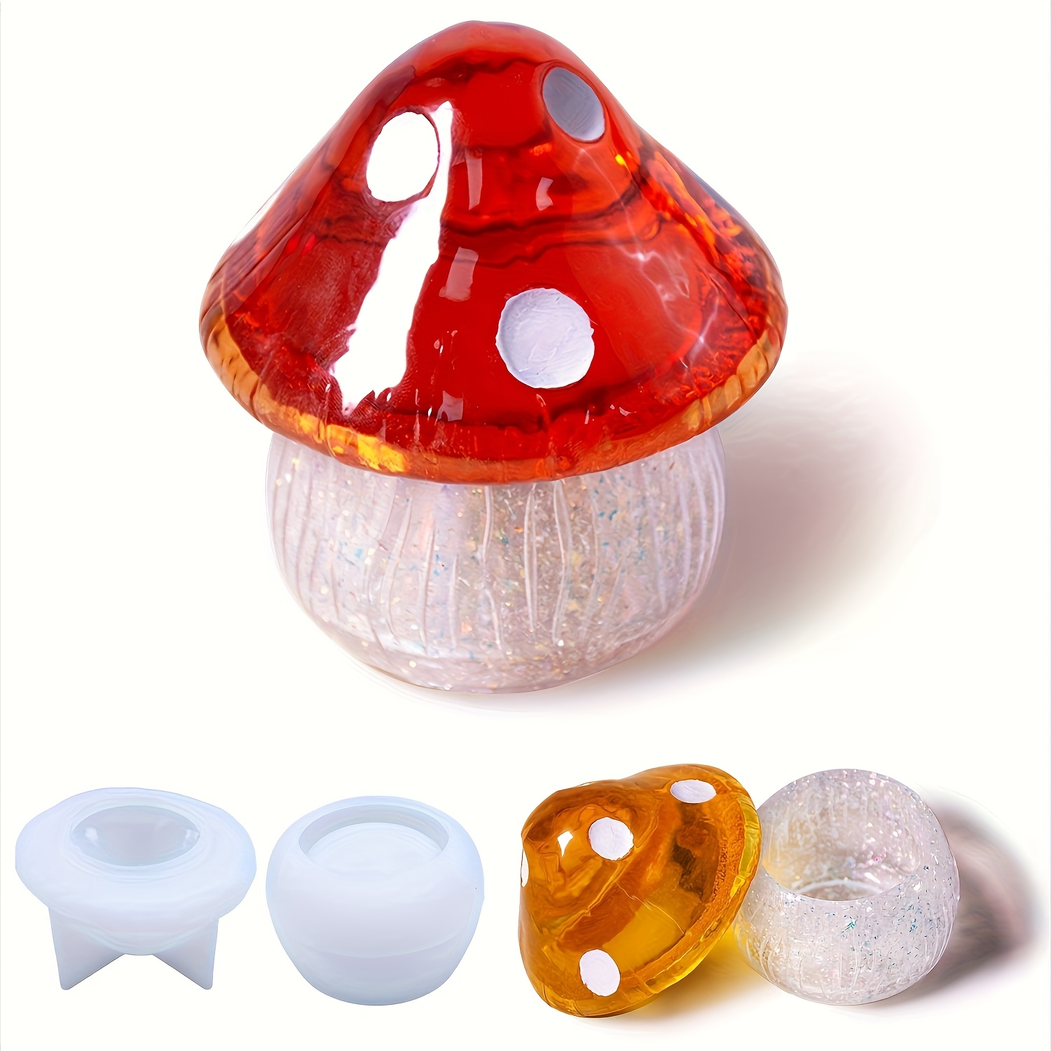 TEMU Set Of 2 Silicone Resin Molds For Crafting Mushroom Storage Boxes, Ideal For Crystal Epoxy Resin Casting
