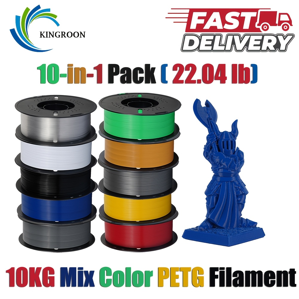 TEMU 22lb Kingroon Petg Filament Grey, 10kg Bundle, 3d Petg Printing Filament Dimensional Accuracy +/- 0.02mm, Fit Most Fdm 3d Printer, 1kg Spool